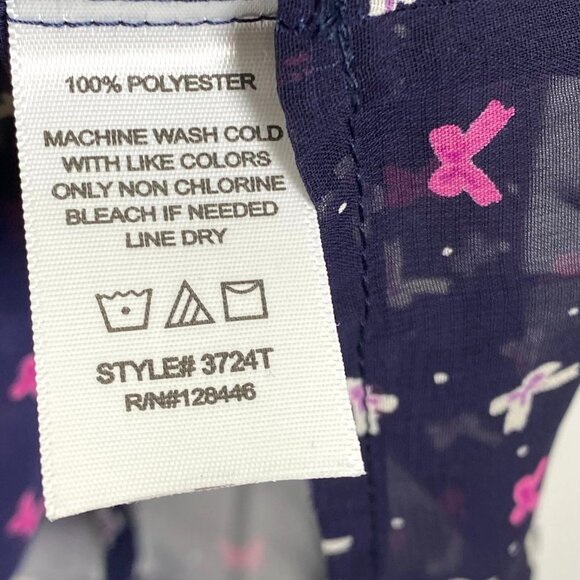 Daisies Pink White Ribbon Bow Printed Sheer Swing Navy Tank Size Medium - Picture 8 of 10